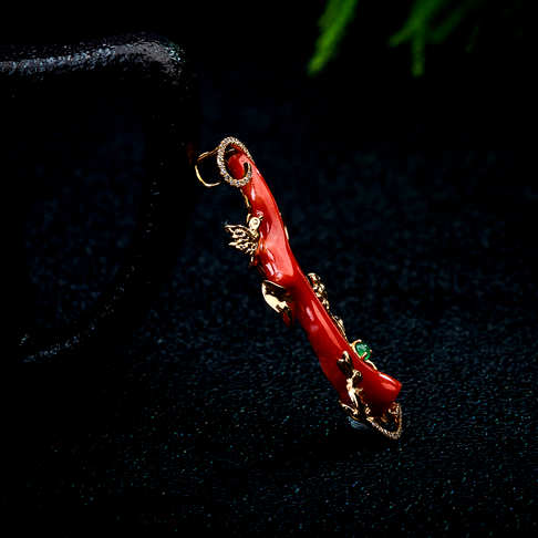 阿卡正红珊瑚原枝吊坠--红珊瑚-阿卡-A10C817L19009